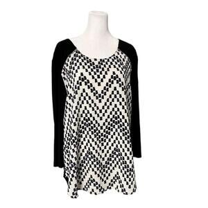 Roz & Ali Black Blue Zipper Detail 3/4 Sleeve Pullover Blouse Top Size XL